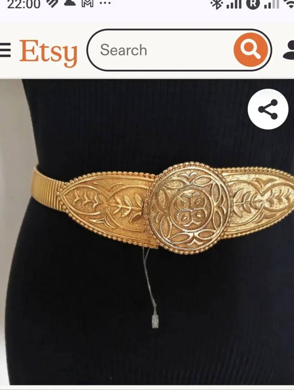 Gold-Tone Decorative Women’s Statement Belt with Ornate Medallion